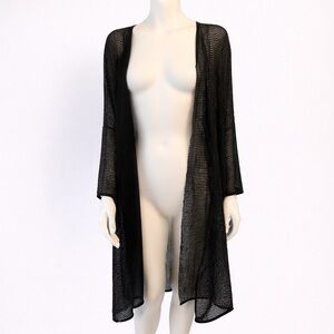 Open-Front Black Mesh Duster Long Cardigan